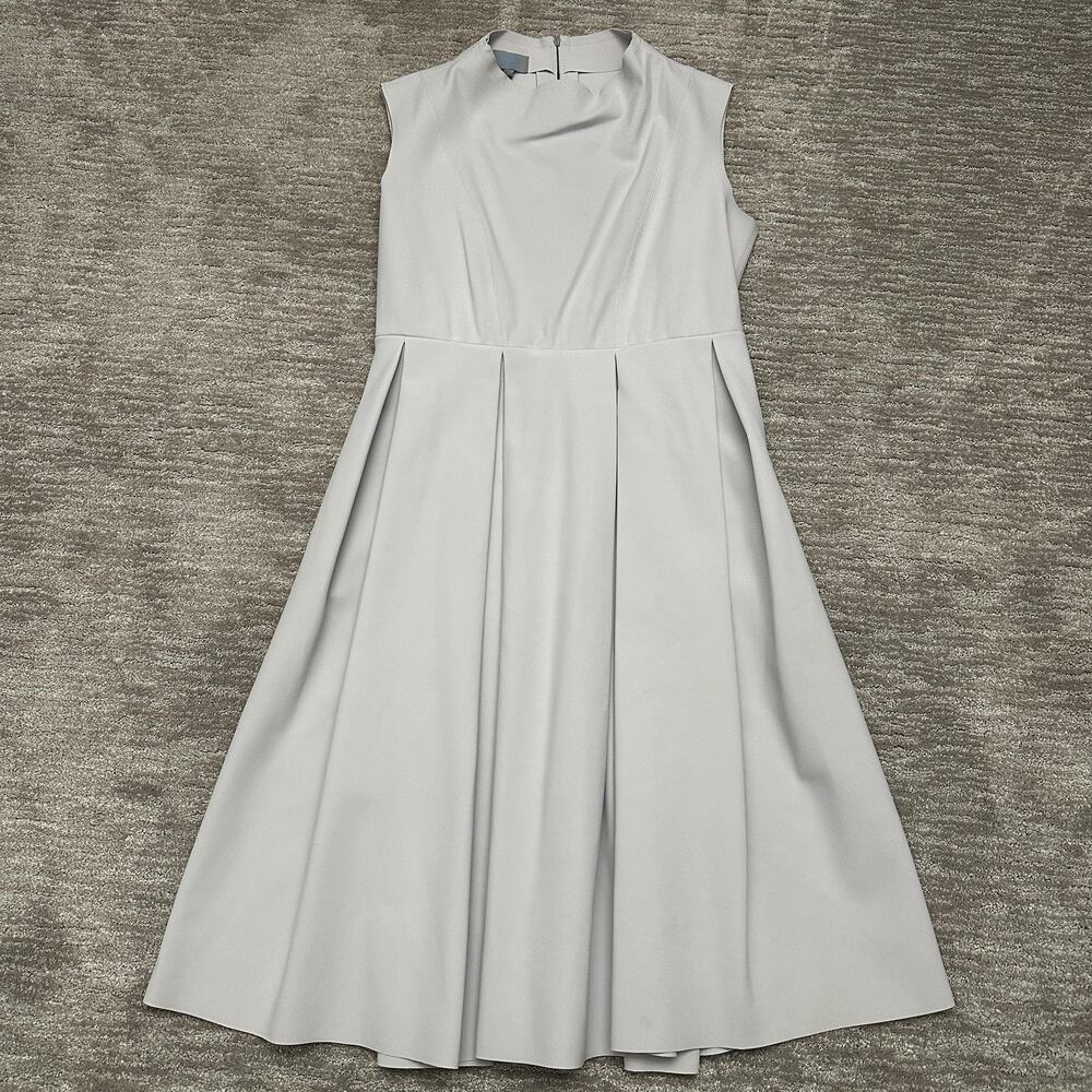 M2057 By Maria Pinto Dress Womens XL Gray Pleated High Neck Fit & Flare Midi